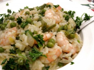 Risotto with Prawns, Leeks and Peas